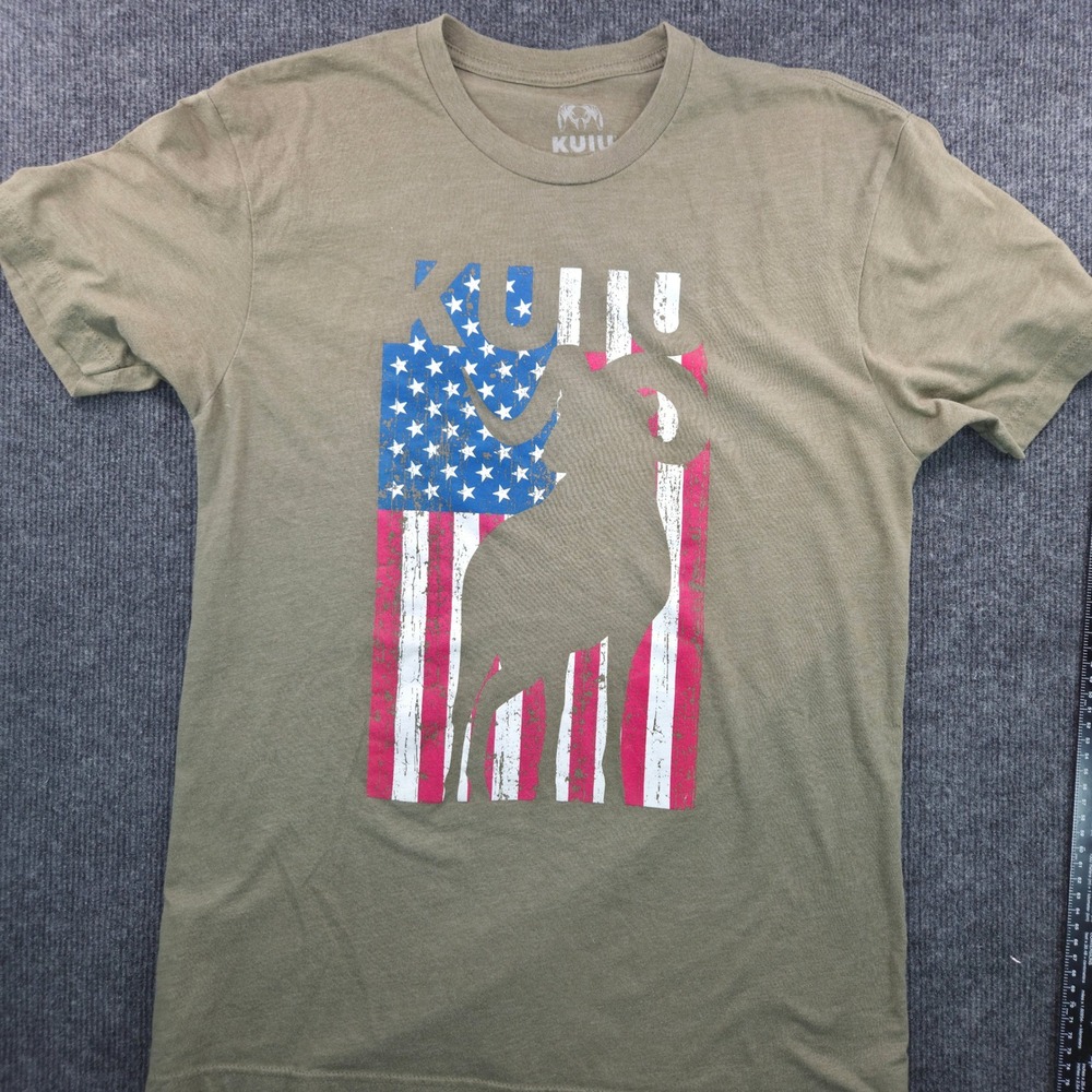 KUIU Mens Graphic T-Shirt Medium Olive Green American Flag Ram Logo Gorpcore Tee